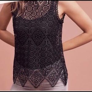 ANTHROPOLOGIE Deletta Black Crochet Lace Tank Top Sleeveless Size XS EUC